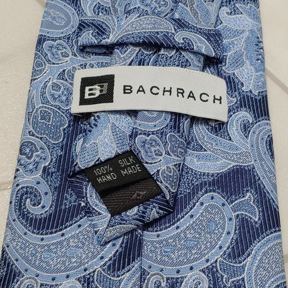 Men's BACHRACH 100% Silk Hand Made Tie Blue Paisley Pattern - Picture 3 of 6